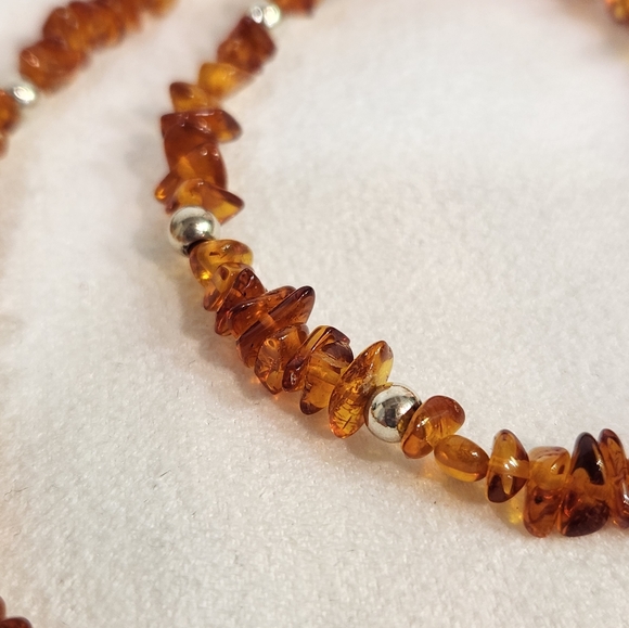Genuine Sterling Silver & Genuine Baltic Amber Handmade Necklace - Picture 6 of 13